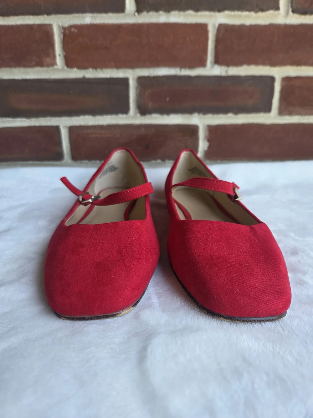 H&M Red Mary Jane Ballet Flats Square Toe Buckle Strap Women's US 7 EU 38